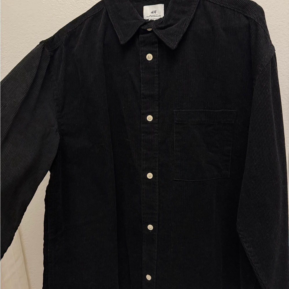 H&M Black Corduroy Button-Up Shirt